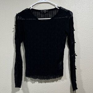 Vibe Sportswear Black Sheer Long-Sleeve Top with Sleeve Bows